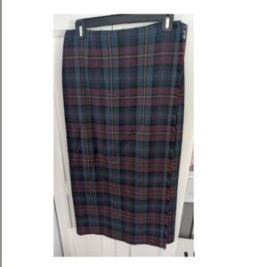 L.L. Bean Plaid Midi pencil wrap skirt Size 14 Wool Lined